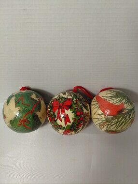 3 Vintage Decoupage Kristmas Keepsake Holiday Ornaments By Perma-Fleur
